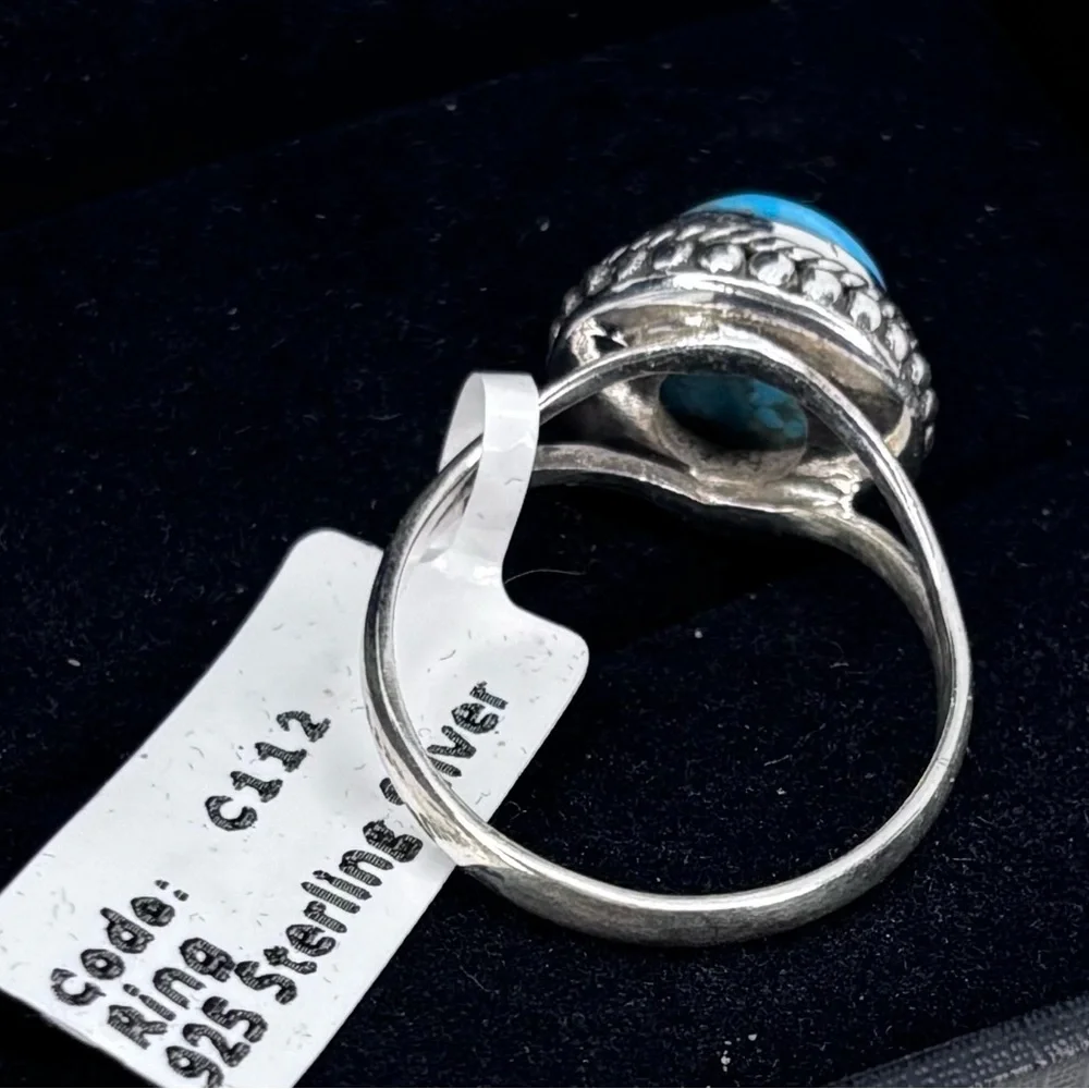 Genuine Turquoise & .925 Sterling Silver Ring – Size 7.5 Mohave Turquoise - Picture 3 of 3